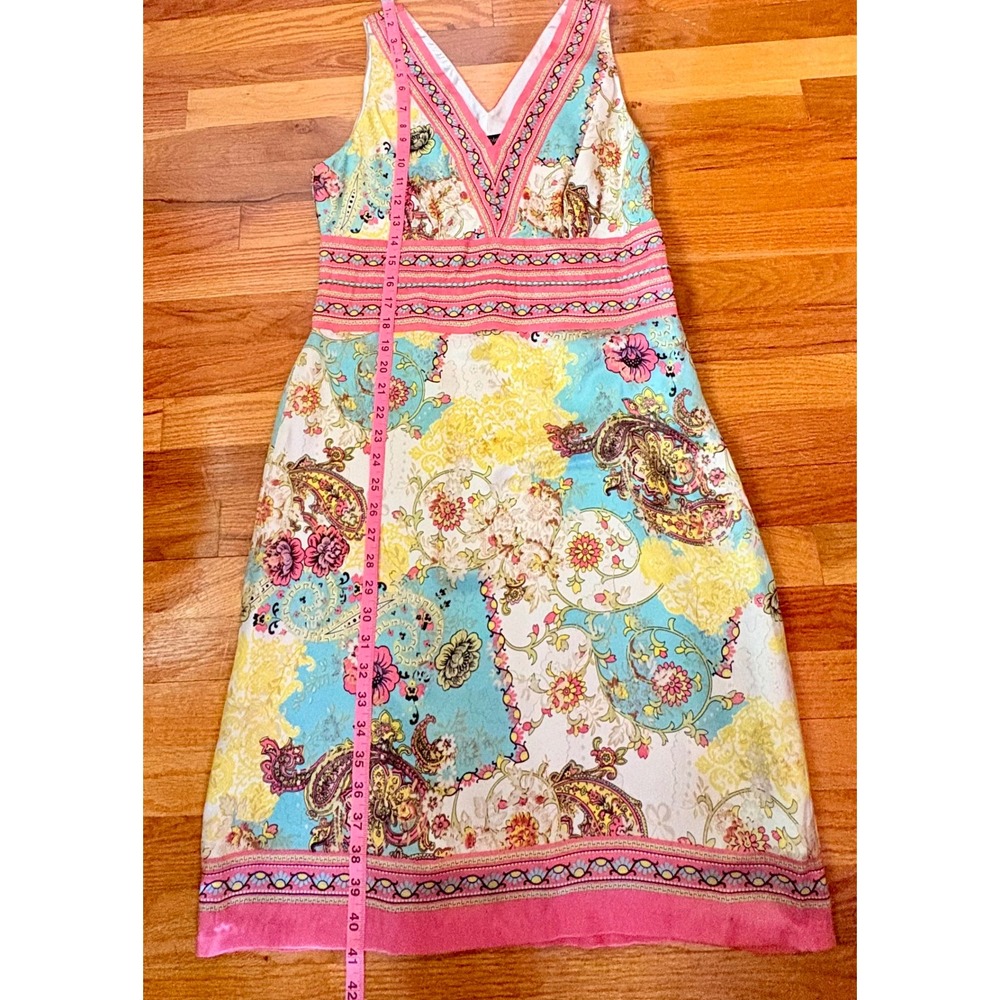 Nicole Miller Y2K 100% Silk Paisley Floral V-Neck Sheath Dress 10 Garden Wedding - Picture 10 of 10